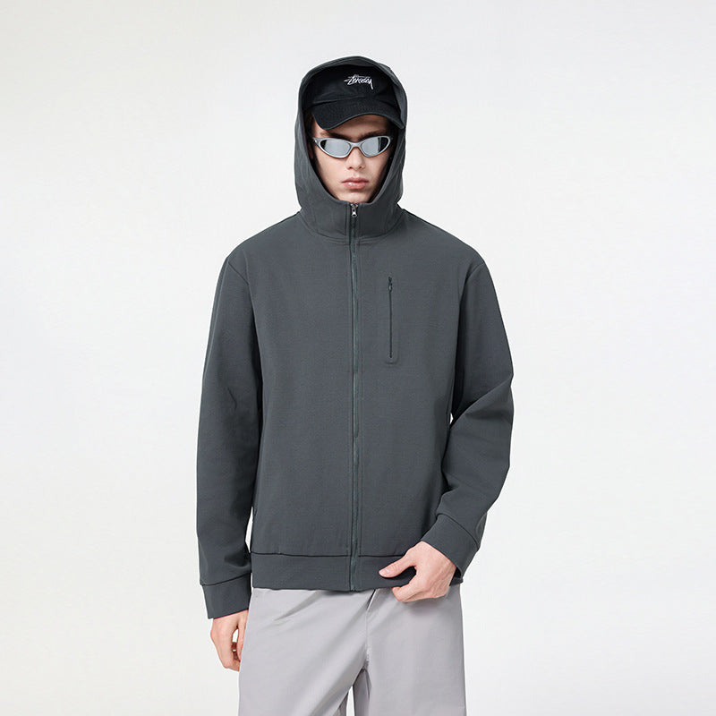 Herren Kapuzen-Softshelljacke mit Reißverschluss‑Brusttasche, geripptem Saum und Relaxed‑Fit Drune