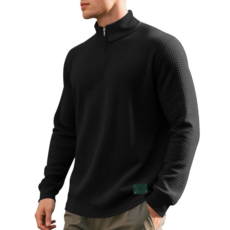 Herren nan leichter Waffelstrick-Pullover mit kurzem Kragenreißverschluss und gerundetem Saum Drune