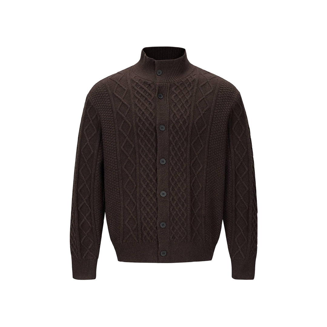 Herren Strickcardigan mit Zopfmuster, Stehkragen und knöpfbarer Front Drune