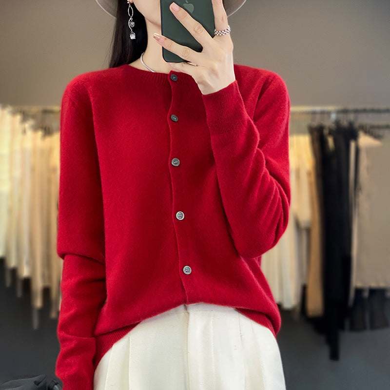 Damen Leichter Feinstrick-Cardigan mit Kaschmir‑Optik, Rundhalsausschnitt und verdeckter Knopfleiste Drune