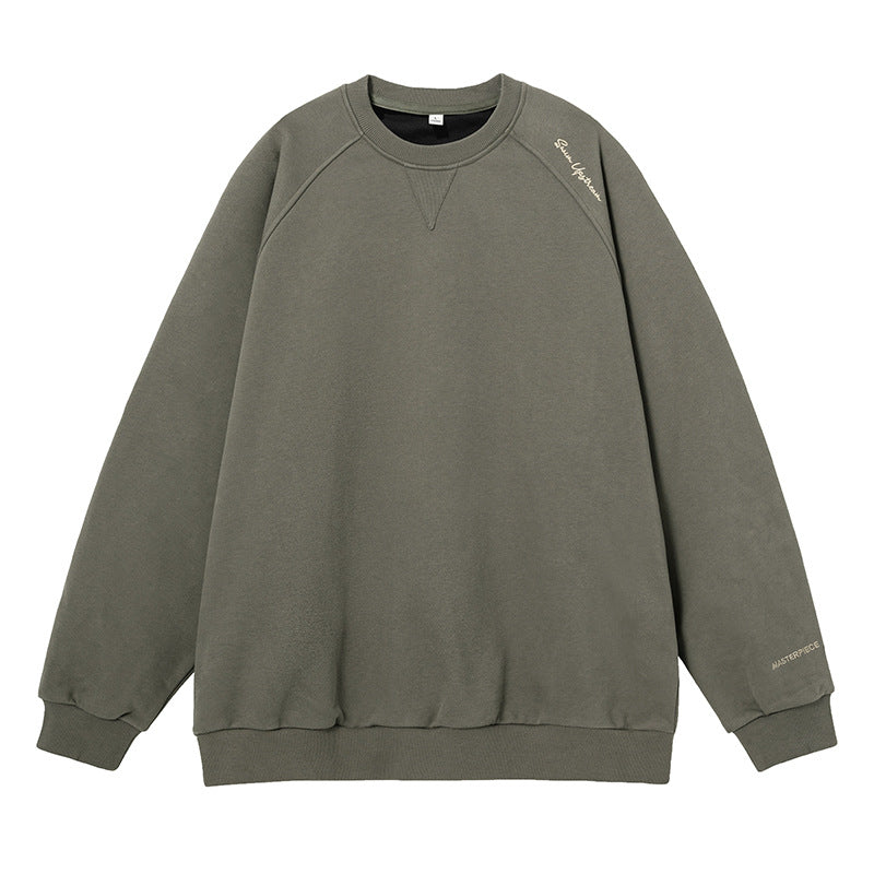 Unisex Oversize Baumwoll-Fleece-Sweatshirt mit Raglanärmeln und dezenter Schulter- sowie Ärmelstickerei Drune