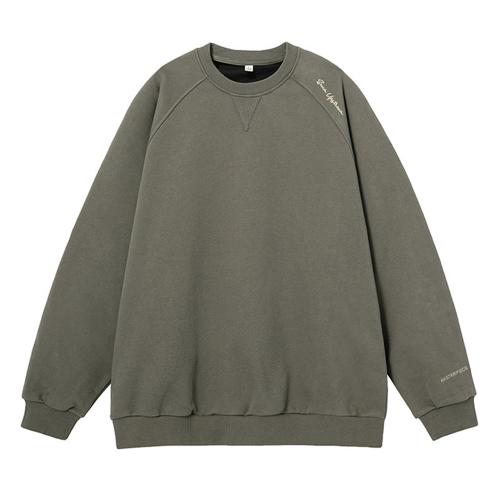 Unisex Oversize Baumwoll-Fleece-Sweatshirt mit Raglanärmeln und dezenter Schulter- sowie Ärmelstickerei Drune