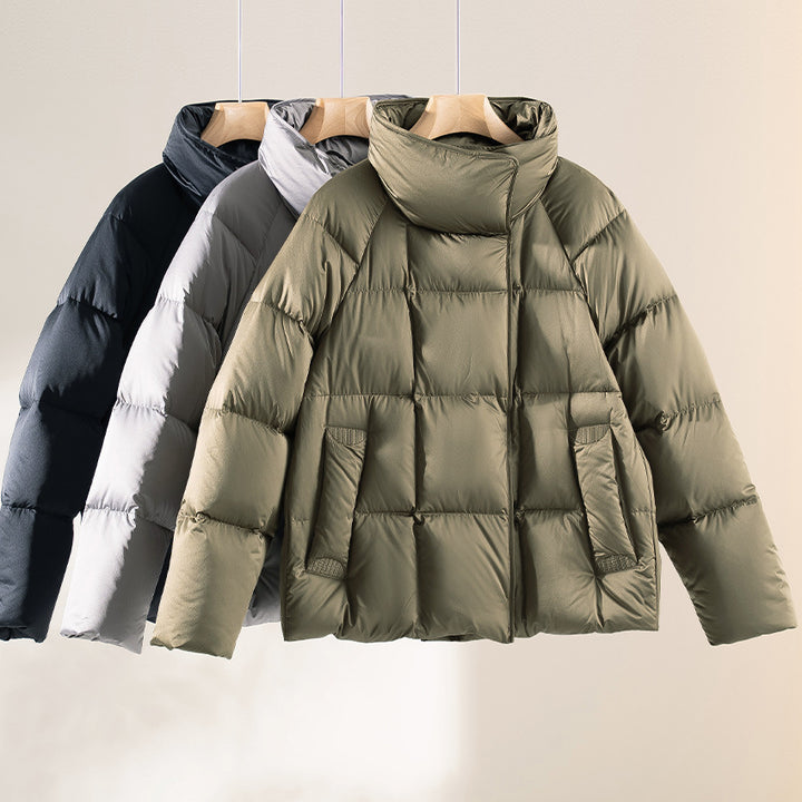Damen Kurze Boxy-Pufferjacke mit hohem Stehkragen und Raglanärmeln Drune