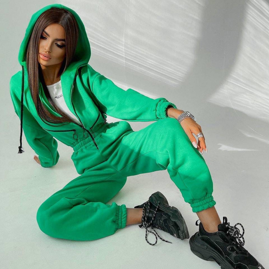 Damen nan kurzes Halbzip-Loungewear-Set mit elastischem Taillenbund und oversized Schnitt Drune