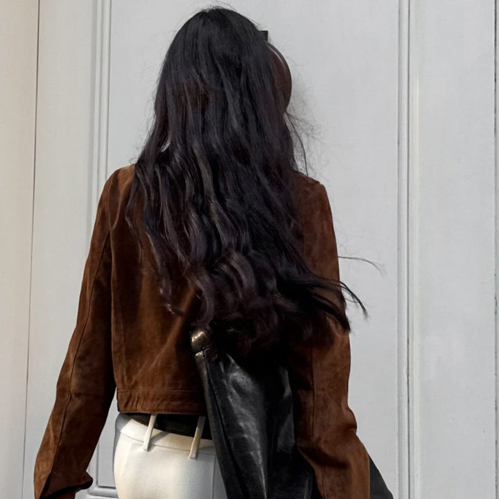 Damen Wildlederjacke mit modernem Stehkragen Drune
