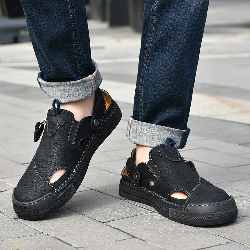 Herren Atmungsaktive und bequeme Leder-Sandalen mit verstellbarem Riemensystem Drune