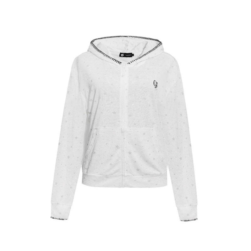 Damen Leichter Kapuzen-Zipcardigan mit Sternenallover und Ziernaht Drune