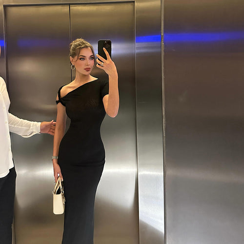 Damen Elegantes und figurbetontes Maxikleid mit zartem Schulterdesign Drune