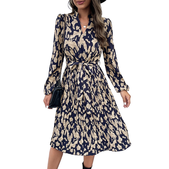 Damen Midikleid mit Bindegürtel und Langarm Drune