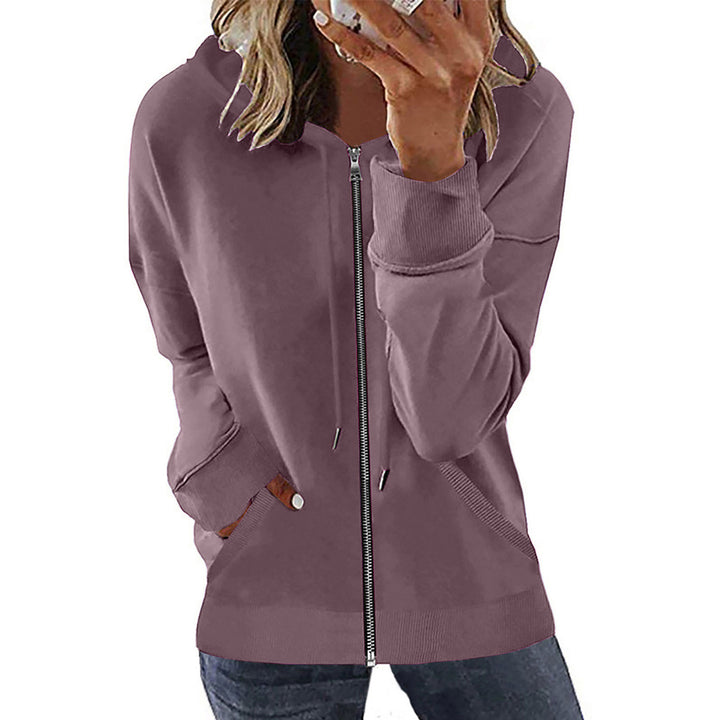 Damen nan Kapuzenjacke mit durchgehendem Reißverschluss, Kängurutaschen und elastischen Bündchen Drune