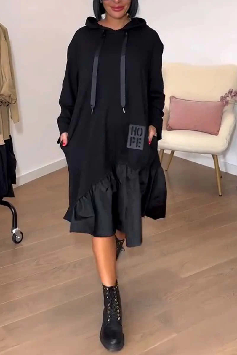 Damen Hoodie-Kleid mit voluminösem Rock und praktischen Taschen Drune