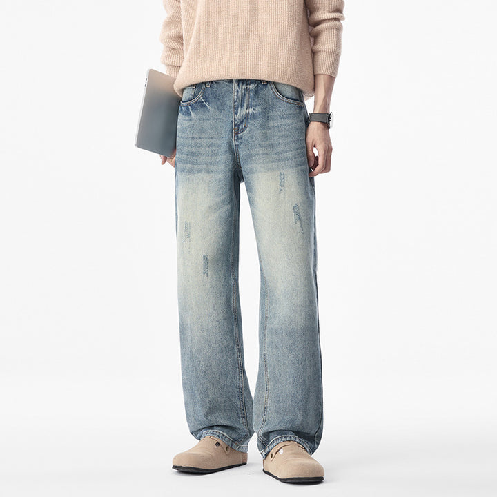 Herren Relaxed-Denimhose mit extra weitem Bein, Steinwasch-Effekt und dezenten Used-Details Drune