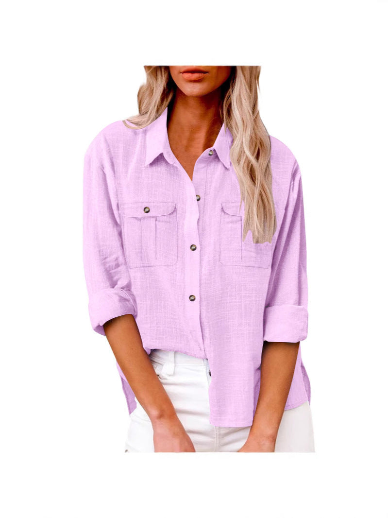Damen Leichte Oversize-Hemdbluse aus Baumwollmischung mit Brusttaschen Drune