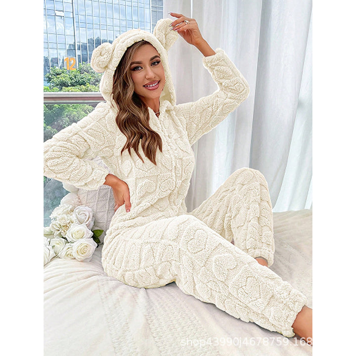 Damen Gemütlicher Fleece-Overall mit Kapuze Drune