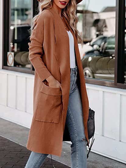 Damen Longline Cardigan mit praktischen Taschen und fließendem Schnitt Drune