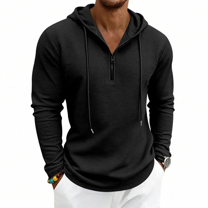 Herren Lässiges Waffelstruktur-Hoodie mit halbem Reißverschluss und Kapuze Drune