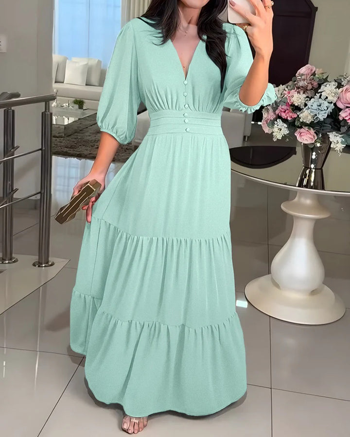 Damen Maxikleid mit Wickeloptik, V-Ausschnitt und geraffter Taillenpartie Drune