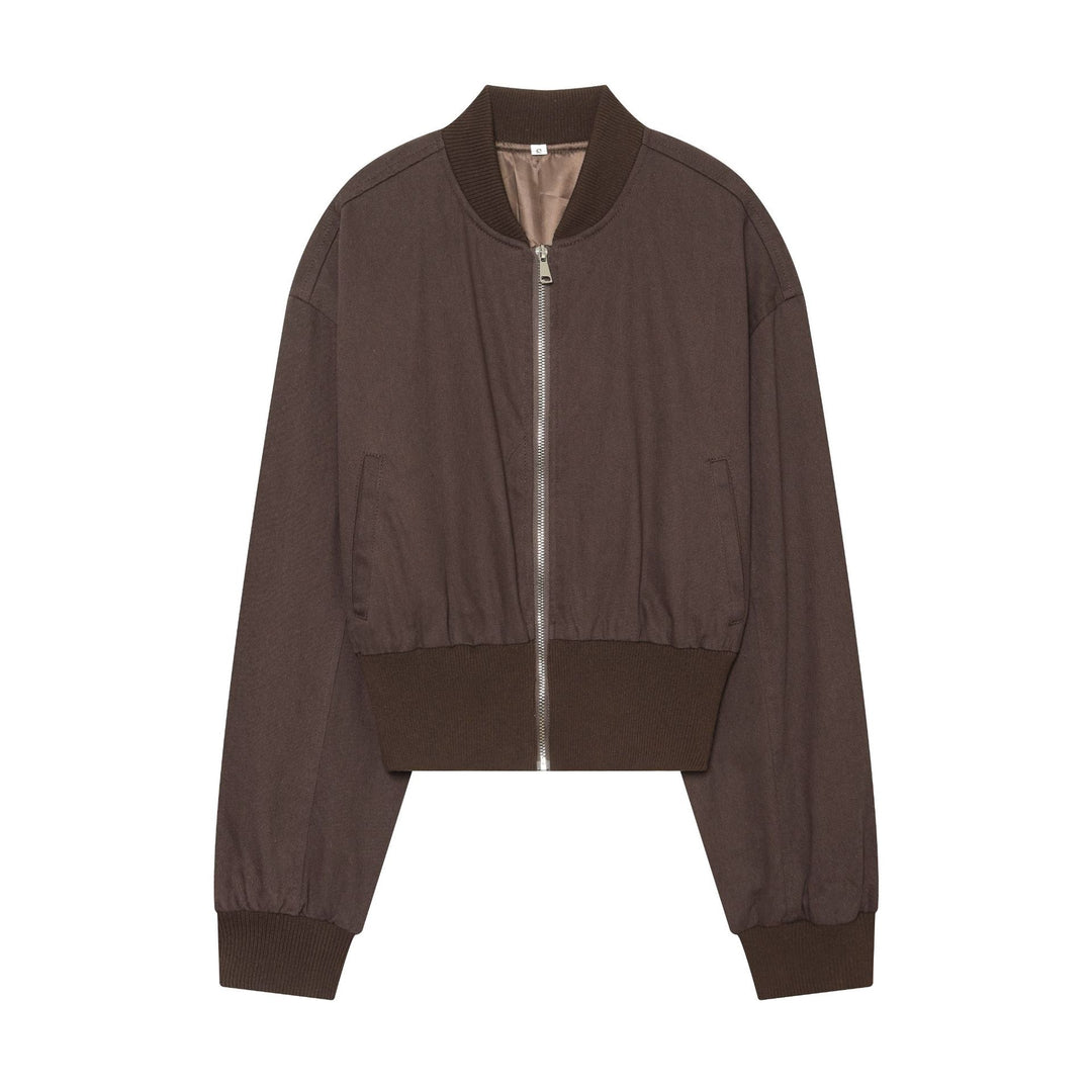 Damen nan kurzes Bomberjacke-Cropped mit breitem Rippenbund, Metallreißverschluss und oversized Ärmeln Drune