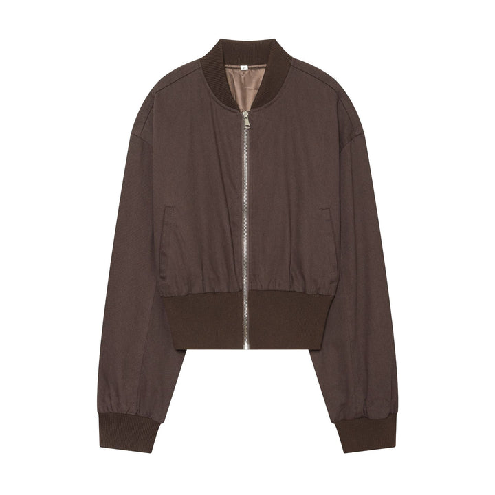 Damen nan kurzes Bomberjacke-Cropped mit breitem Rippenbund, Metallreißverschluss und oversized Ärmeln Drune