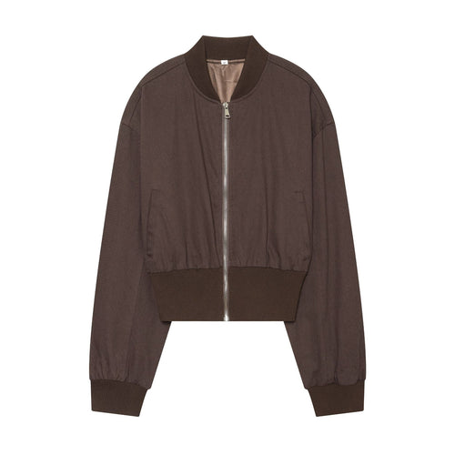 Damen nan kurzes Bomberjacke-Cropped mit breitem Rippenbund, Metallreißverschluss und oversized Ärmeln Drune