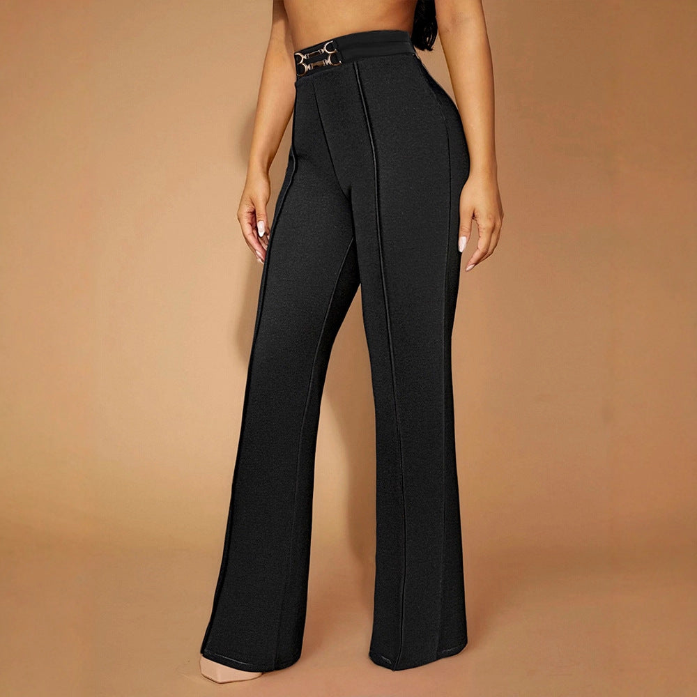 Damen Elegante High-Waist-Hose mit modischem Doppelschnallen-Detail Drune