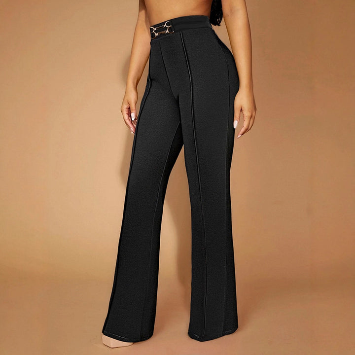 Damen Elegante High-Waist-Hose mit modischem Doppelschnallen-Detail Drune
