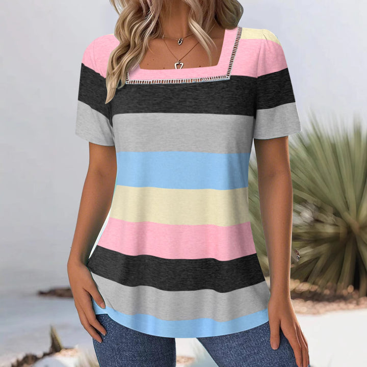 Damen nan gestreiftes Jersey-Longshirt mit quadratischem Ausschnitt und lässiger Hüftlänge Drune