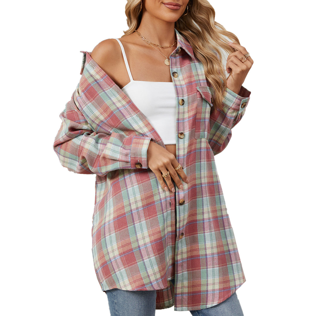 Damen Oversized Karobluse mit legerem Schnitt und Knopfdetails Drune