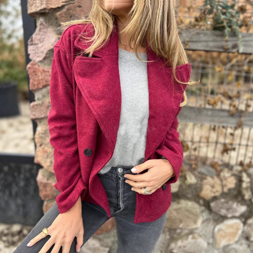 Damen Kurzer Wollmix-Mantel mit großem Schalkragen, doppelreihiger Knopfleiste und Eingrifftaschen Drune
