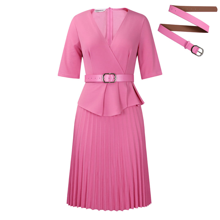 Damen Faltendes Kleid mit tailliertem Oberteil und abnehmbarem Gürtel Drune
