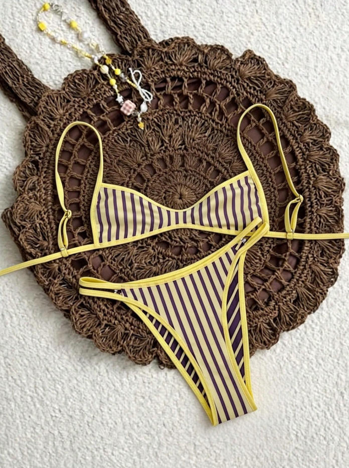 Damen Zweiteiliger Bikini mit elegantem Streifenmuster Drune