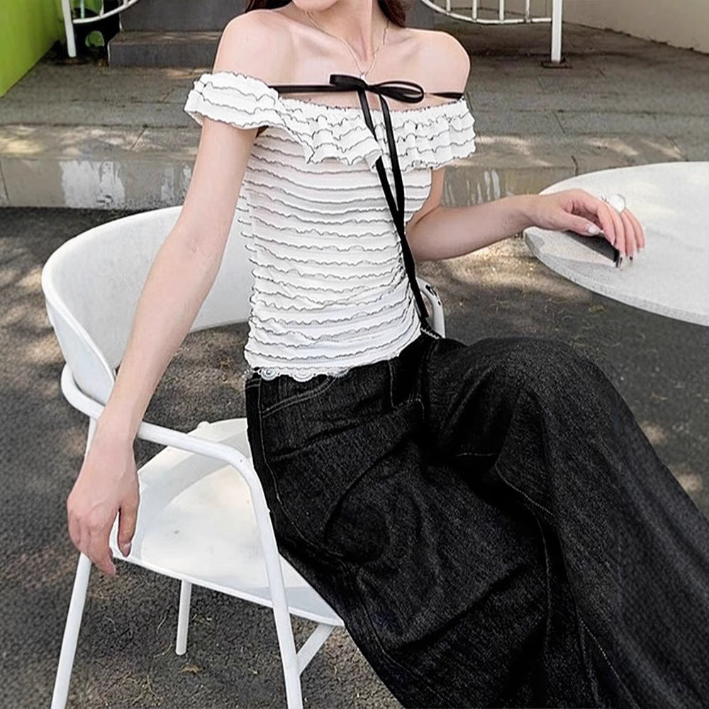 Damen Offshoulder-Bluse mit elegantem Wellenmuster Drune