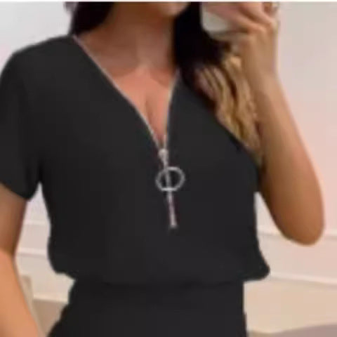 Damen Jumpsuit mit hochgeschlossenem Kragen und seitlichem Reißverschluss Drune