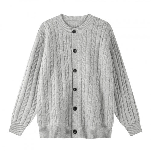 Damen Grobgestrickter Zopf-Strick-Cardigan mit Knopfleiste und Rundhals Drune