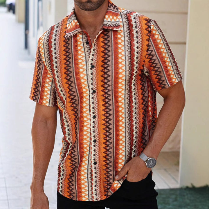 Herren Kurzarmhemd mit buntem Ethno-Muster Drune