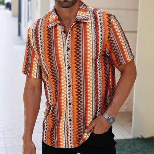 Herren Kurzarmhemd mit buntem Ethno-Muster Drune