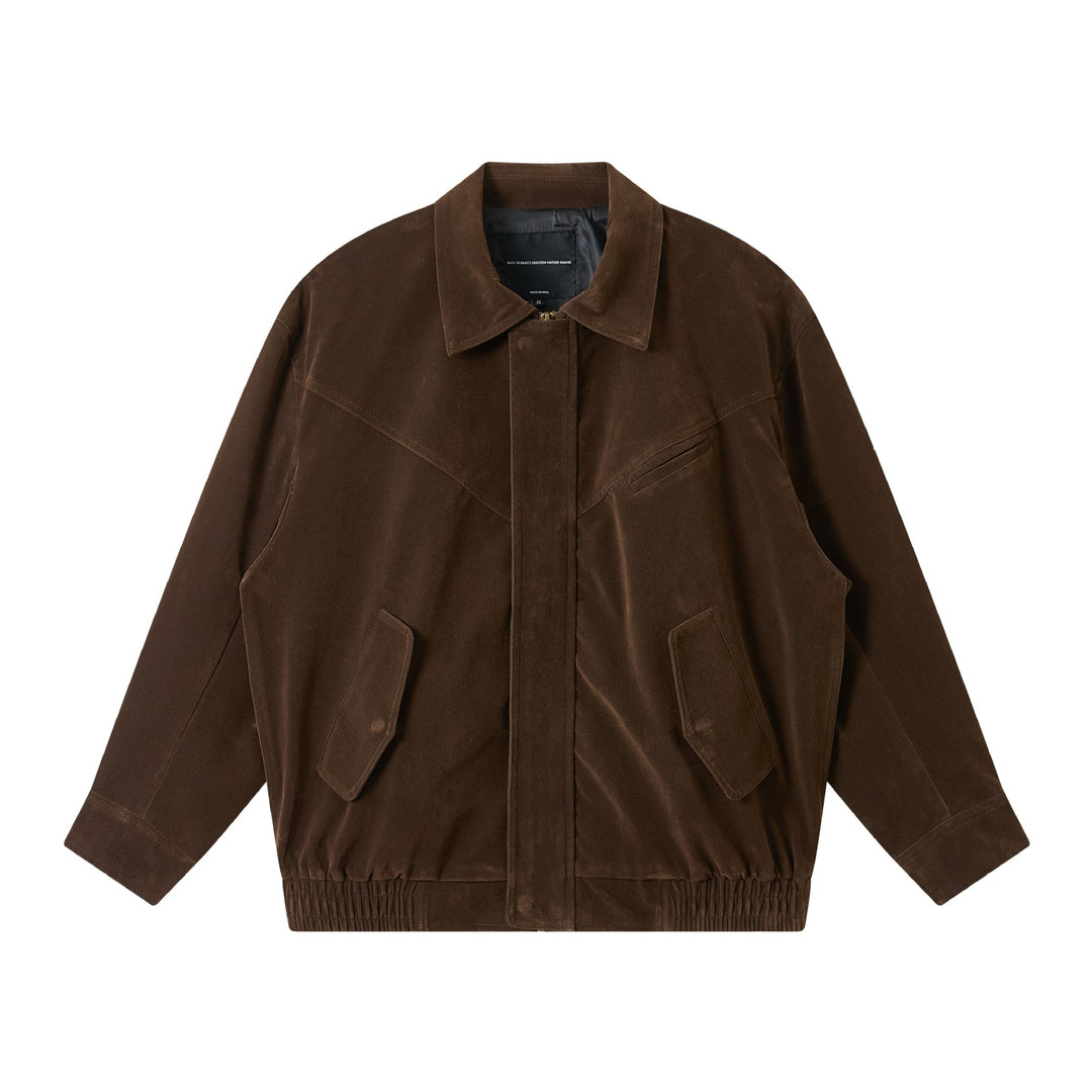 Herren Kurz geschnittener Wildlederoptik Blouson mit elastischem Saum und Pattentaschen Drune