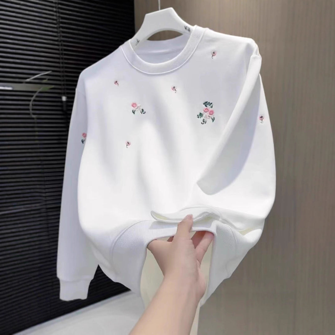 Damen Eleganter Oversized Pullover mit floralem Stickdesign Drune