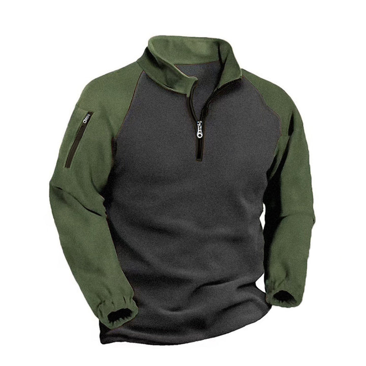 Herren nan Fleece-Pullover mit halbem Reißverschluss, Armfach und elastischen Bündchen Drune