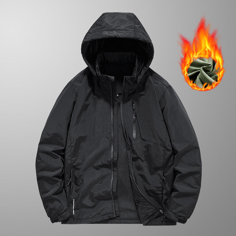 Herren Wind- und Wasserabweisende leichte Kapuzenjacke mit Thermo-Innenfutter und verdecktem Reißverschluss Drune
