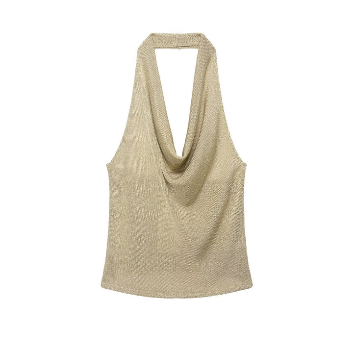 Damen Haltertop mit elegantem Wasserfall-Ausschnitt und schimmernden Akzenten Drune