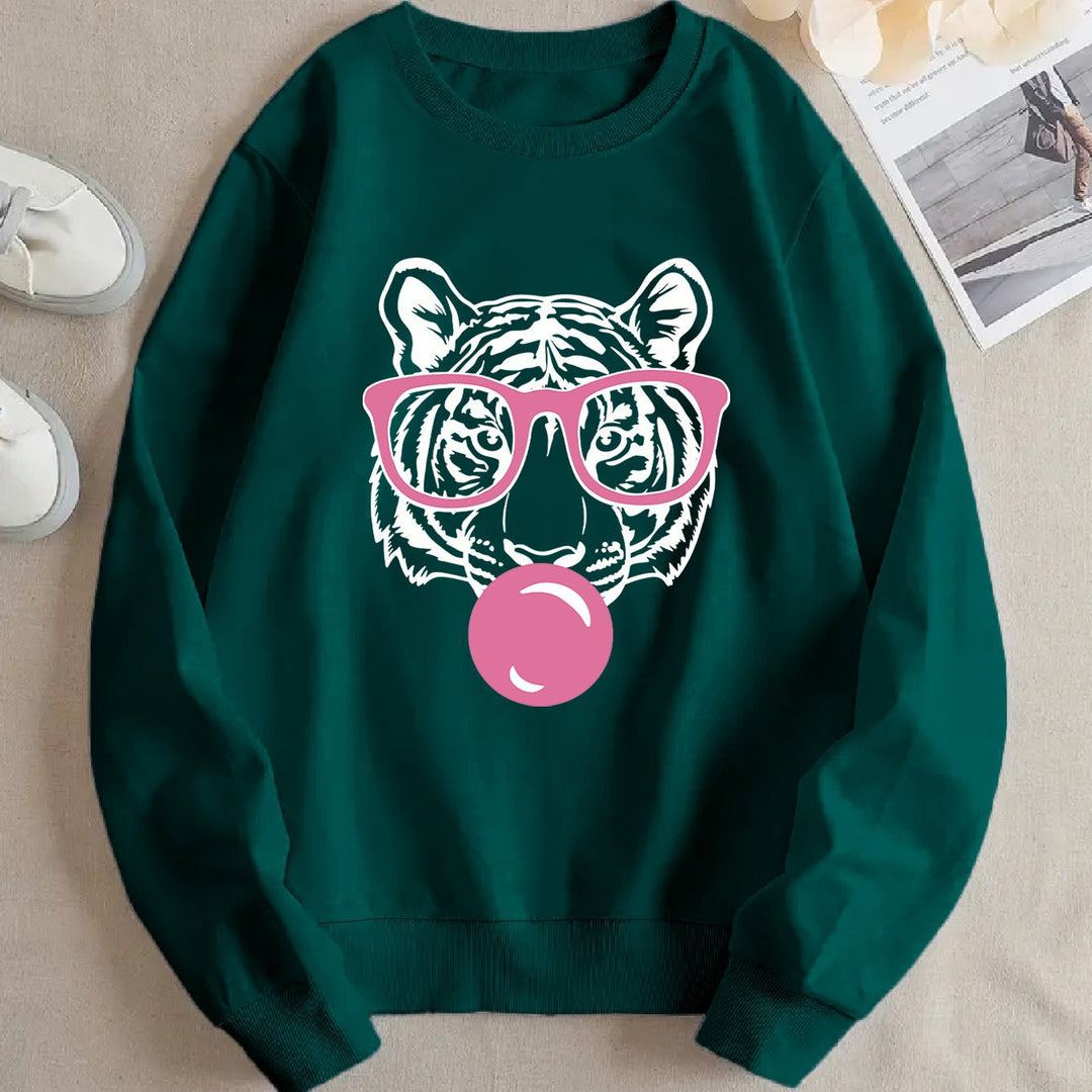 Damen Sweatshirt mit kreativem Tiger-Design und lässigem Schnitt Drune