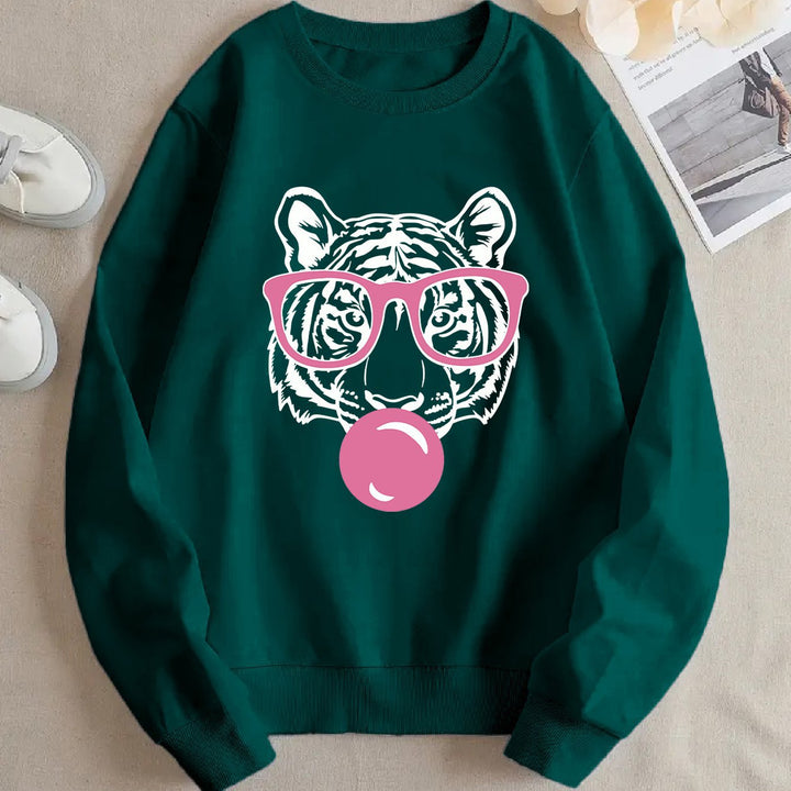 Damen Sweatshirt mit kreativem Tiger-Design und lässigem Schnitt Drune