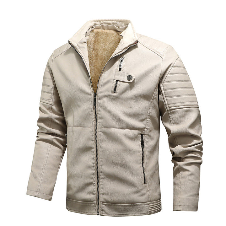 Herren Biker-inspirierte Kunstlederjacke mit gesteppter Ärmelpartie und Stehkragen Drune