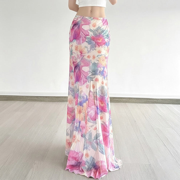 Damen Fließender Maxirock mit floralem Design und schwingendem Saum Drune