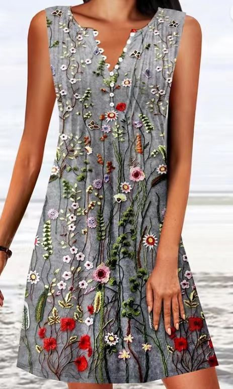 Damen lässiges Sommerkleid mit Knopfdetails und floralem Design Drune