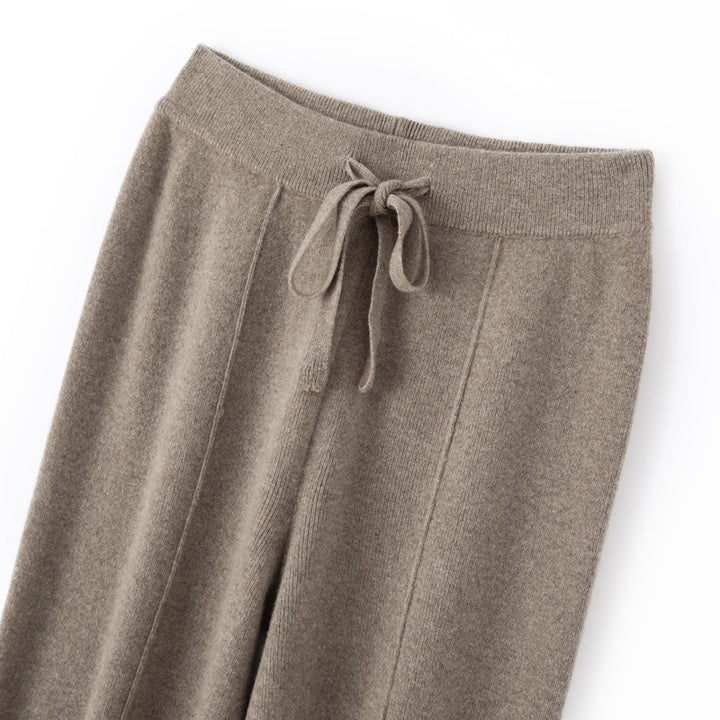 Damen Weiche Strickhose mit weitem Bein, Tunnelzugbund und dekorativer Mittelnaht Drune