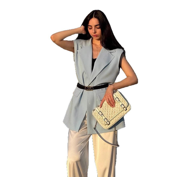 Damen Ärmellose Longblazer-Weste mit betonter Schulterpartie und Taillenform Drune
