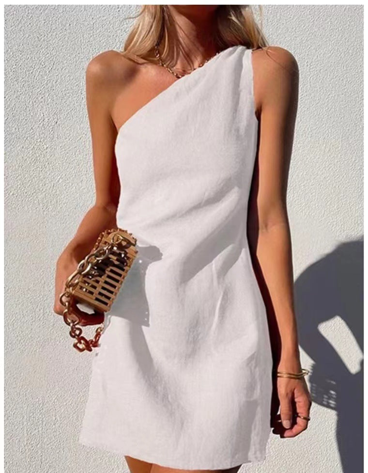 Damen Einseitiges Minikleid mit asymmetrischem Schnitt und schmalem Träger Drune