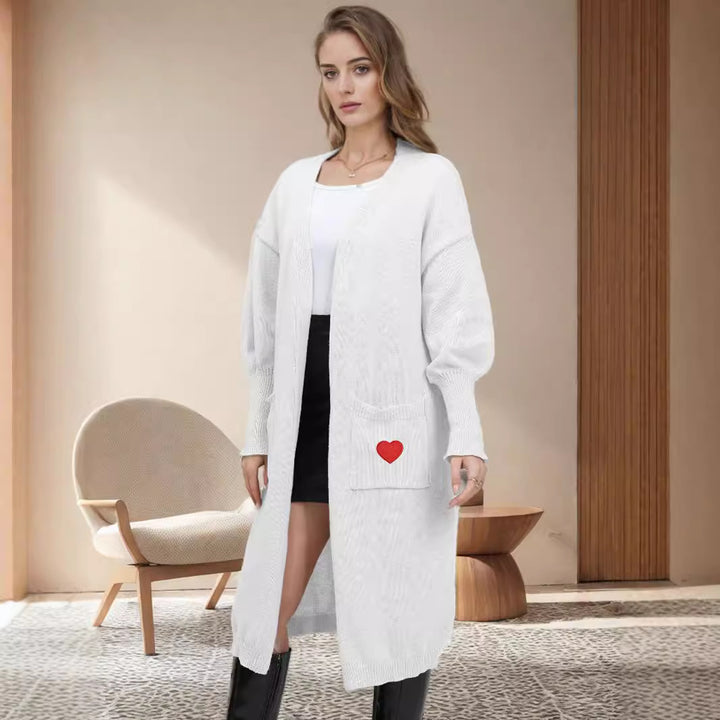 Damen Langarm-Strickjacke mit Herzen und offenen Taschen Drune